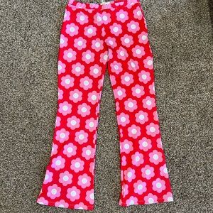 70s 80s Y2K floral pants. Size L. Stretchy Stylish Spandex Lycra fabric. Retro